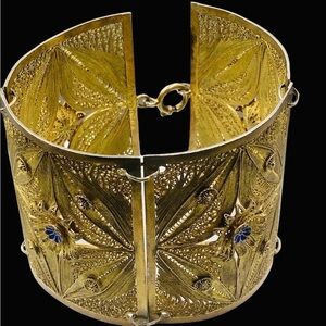 Art Deco Portuguese Gilt Filigree and Enamel  Flower Bracelet